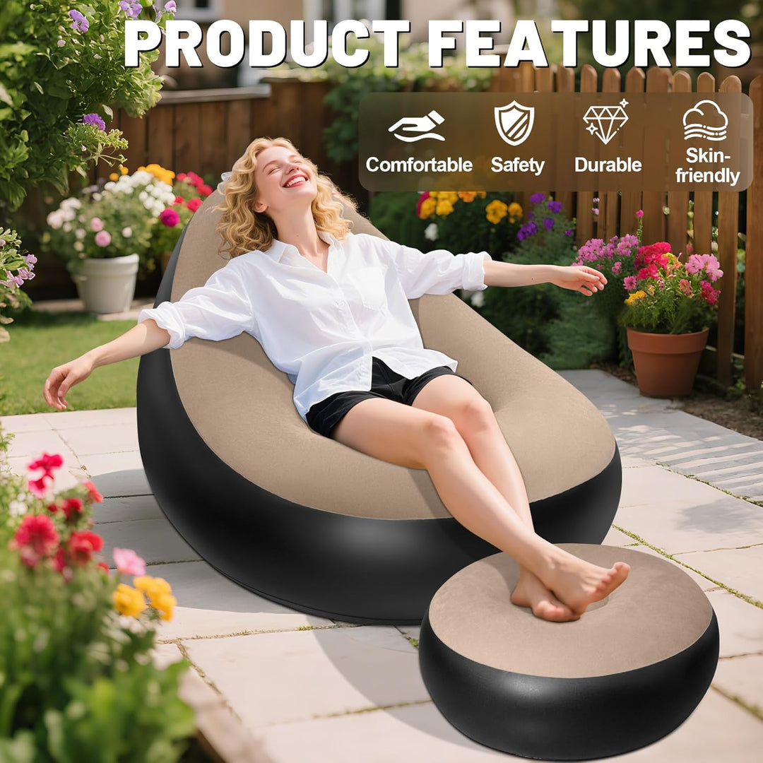 AearKing Aufblasbares Sofa mit Fusshocker, Aufblasbarer Sessel, Wasserdichtes Luftsofa Aufblasbares,
