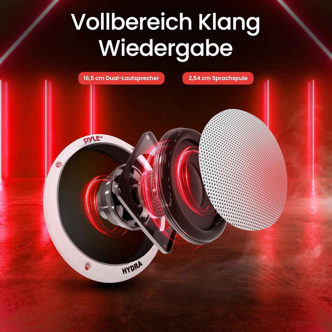 Pyle 16,5cm Dual Marine-Lautsprecher – 2-Wege wasserdichtes und wetterfestes Outdoor-Stereo-System m