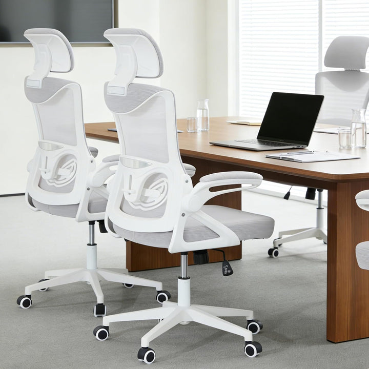 Fizzin Ergonomischer Bürostuhl Grau Schreibtischstuhl mit Verstellbarer Lendenstütze und Kopfstütze