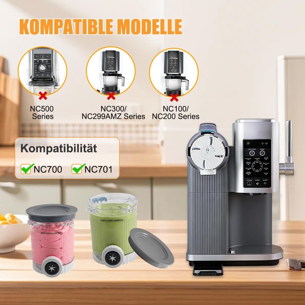 ASOFTY 2 Stück Behälter für Ninja Swirl, 480ml Eisbehälter Becher mit Deckel Kompatibel mit Ninja Cr