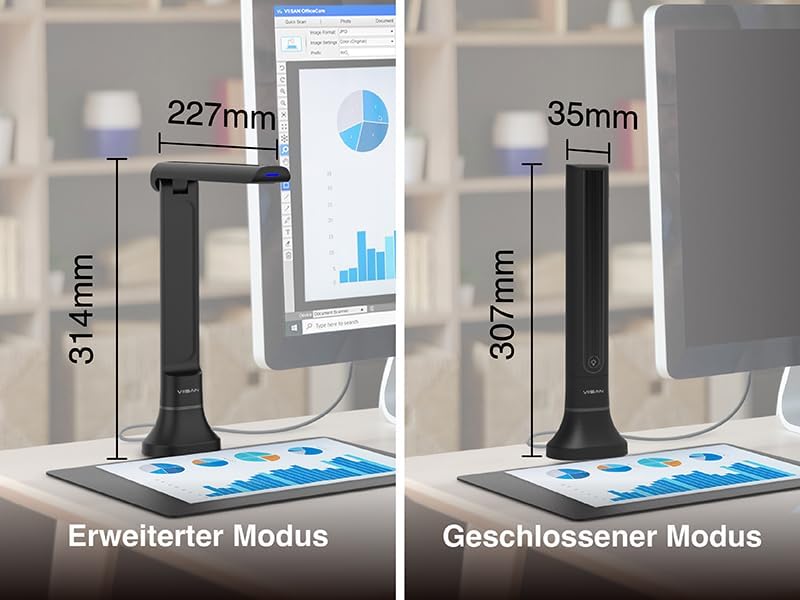 VIISAN DB8401 4K A4 Dokumentenscanner &amp; Buchscanner – 16MP Overhead Scanner für Dokumente &amp; Bücher,