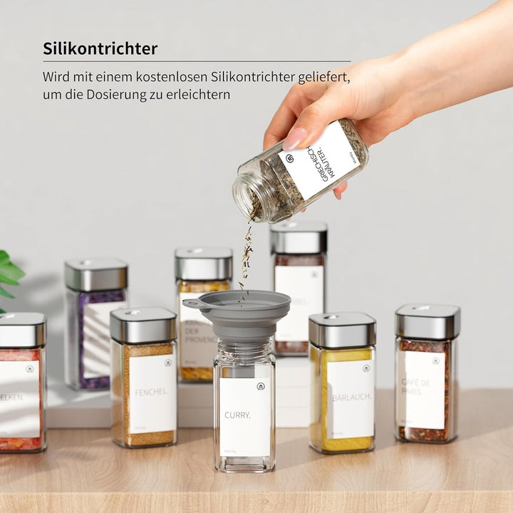 Miorkly 12 Gewürzgläser Eckig,120ML Gewürzdosen Set mit Streueinsatz,Gewürzstreuer mit Drehdeckel-St