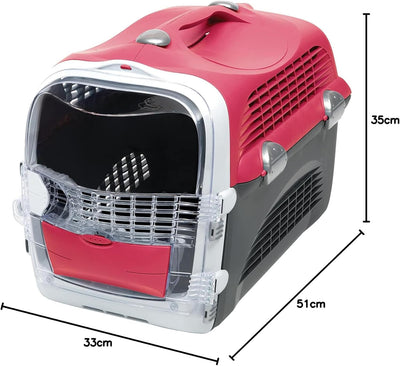 Catit Cabrio Carrier, Transportbox fuer Katzen, 51 x 33 x 35cm, rot/grau, rot/grau