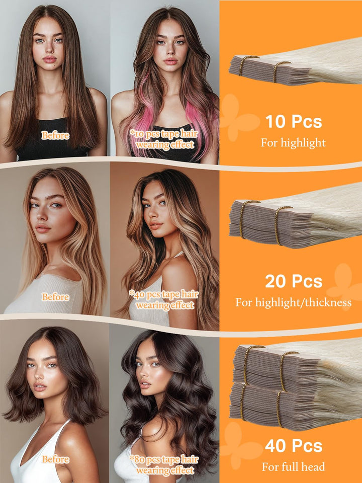 DOORES Echthaar Tape Extensions Remy Haar Tape, Platinblond 55cm (22zoll) 50g 20pcs, Blond Tape Exte