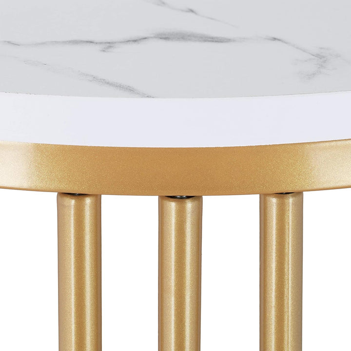 Relaxdays Beistelltisch MARMO, runder Sofatisch, Metall & MDF, weiss/Gold | für Wohnzimmer, Marmorop