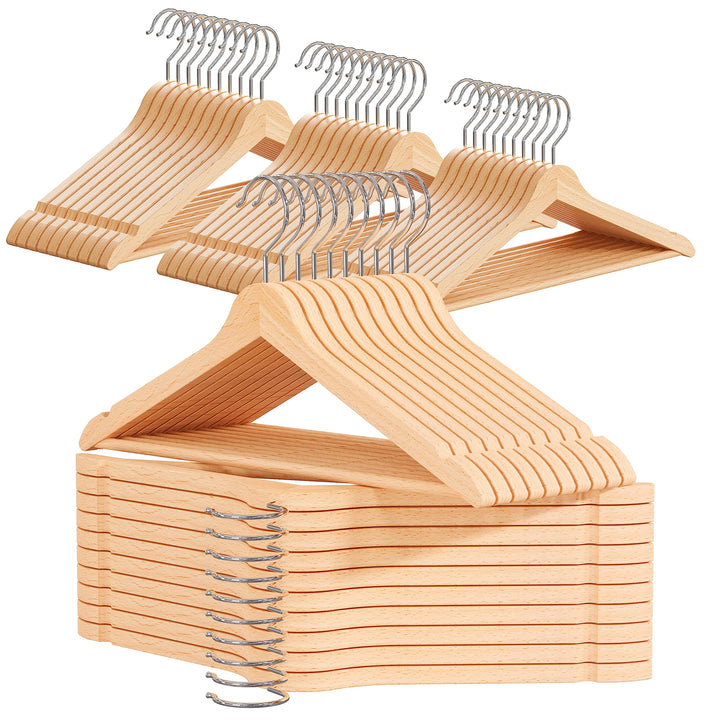 OGIVO Kleiderbügel aus Holz - Holzbügel Natur für Ihren Garderobe - Haken um 360° drehbar - Einkerbu