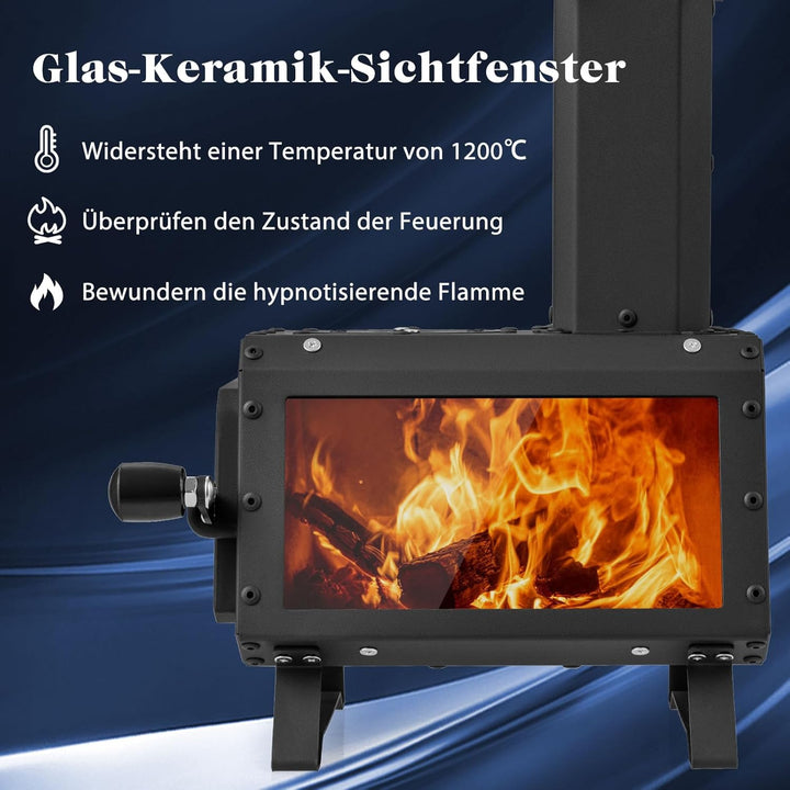 COSTWAY Zeltofen, Holzofen Outdoor, Campingofen mit 2 Kochflächen, Sichtfenster & Aschepfanne, Garte