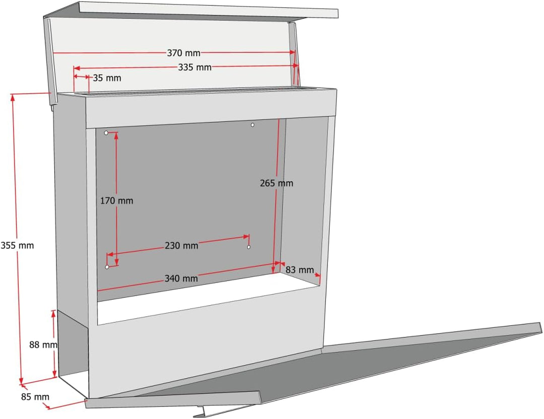 Metzler Briefkasten pulverbeschichtet in Graualuminium RAL9007 - Wandbriefkasten mit Zeitungsfach -