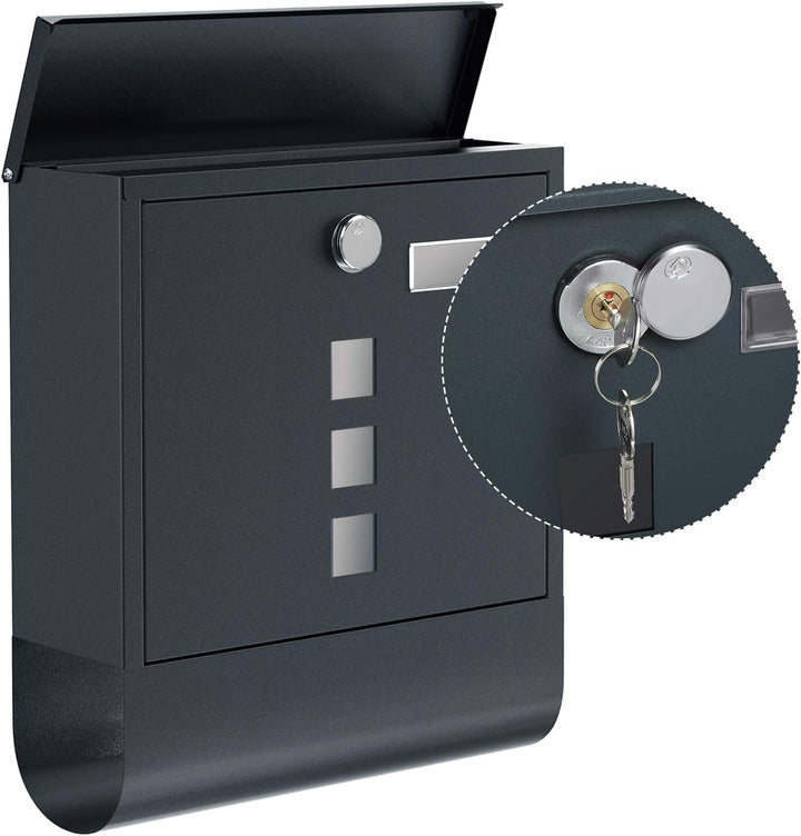 SONGMICS Briefkasten, 2er Set, Wandbriefkasten, Schloss mit Kupfer-Schliesszylinder, drehbare Abdeck
