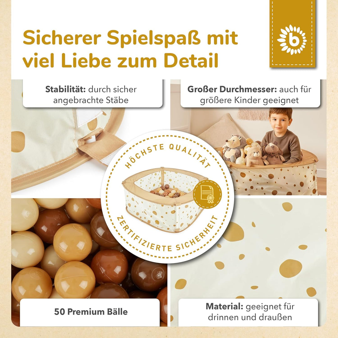 Bieco Bällebad für Drinnen Pop up Dots | inklusive 50 Bälle | Prinzessin | Zelt Kinder | Spielzelt M