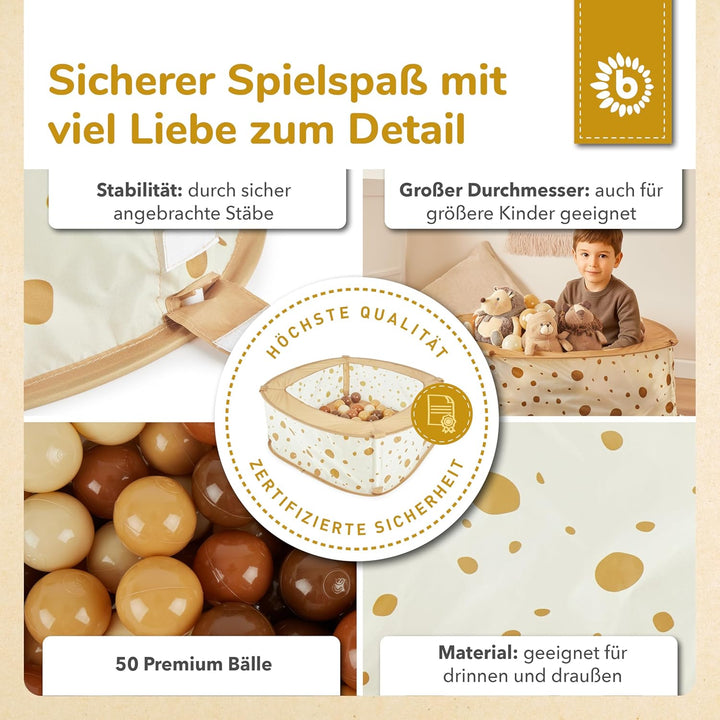 Bieco Bällebad für Drinnen Pop up Dots | inklusive 50 Bälle | Prinzessin | Zelt Kinder | Spielzelt M
