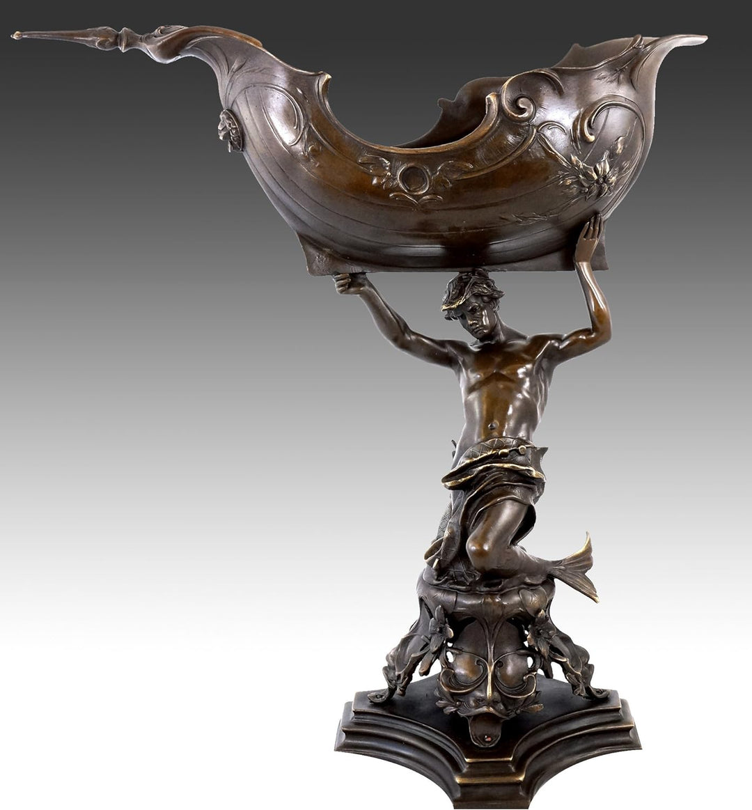 Kunst & Ambiente - Wassermann mit Bronzeschale - Jugendstil Tafelaufsatz in Bronze - Skulpturen kauf