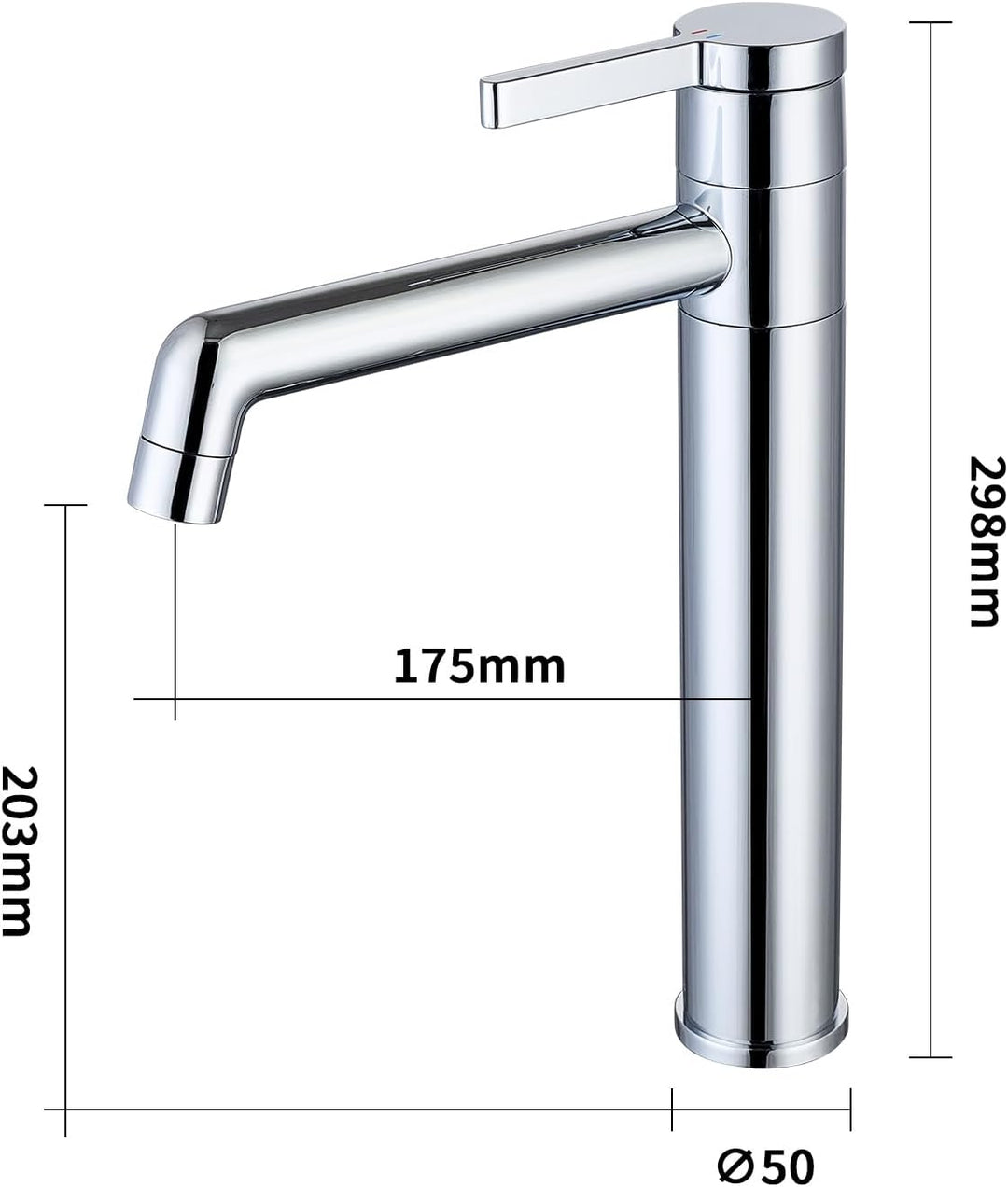 Wasserhahn Bad LakeBayMZC Hoch Chrom Mit Auslaufhöhe 203 mm, Messing Armatur Badezimmer mit 360° dre
