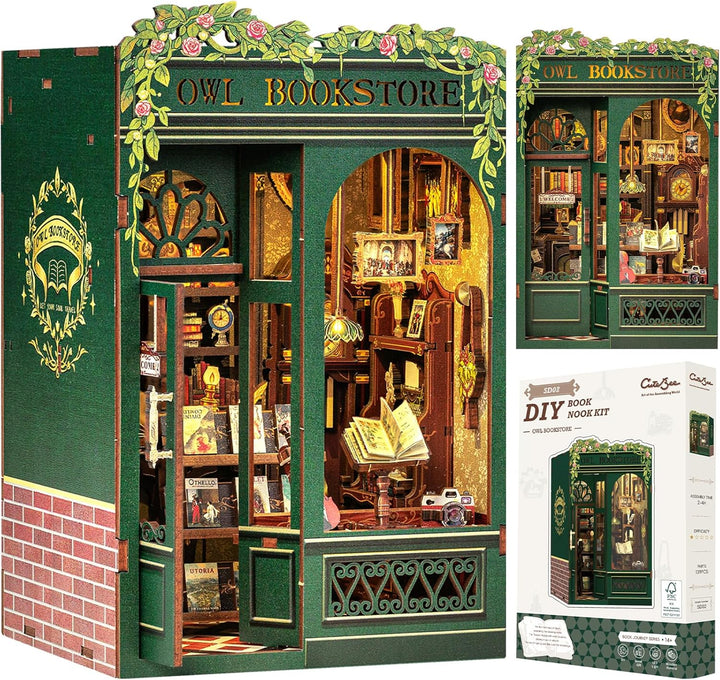 CUTEBEE Book Nook Kit - DIY Miniature House,Puppenhaus Miniatur Haus Selber Baue Bausatz mit Staubsc