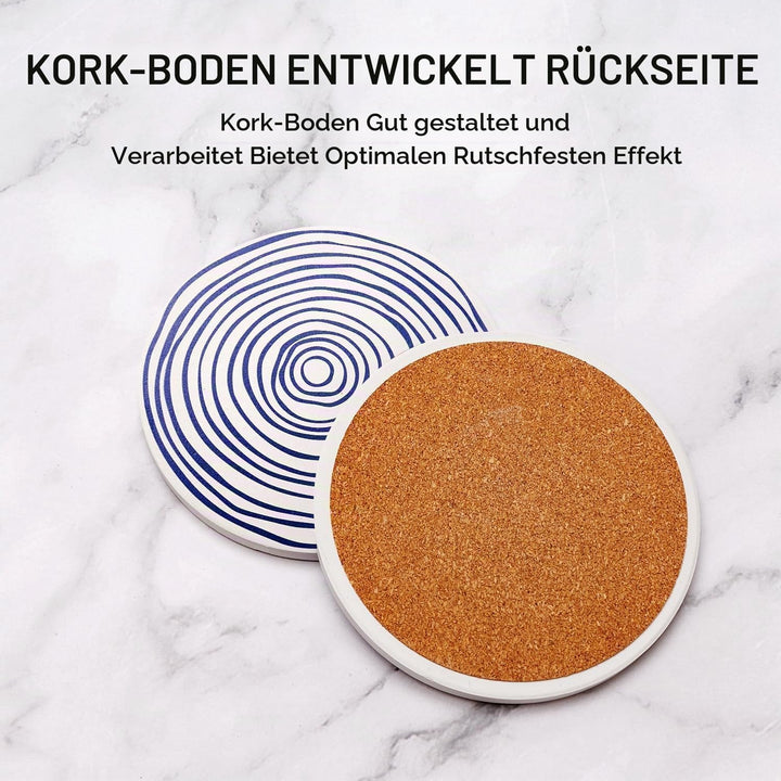 Untersetzer Gläser, Keramik untersetzer 6er Set, Saugfähig Kork Keramik Glasuntersetzer mit Halter f