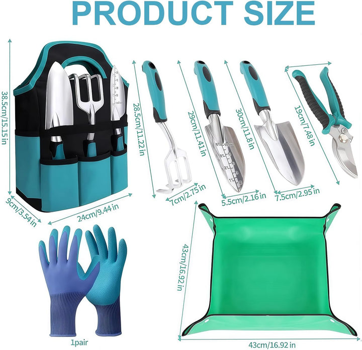 Gartenwerkzeug Set 7-teilig – Robustes Gartengeräte Set aus poliertem Aluminium mit Ergonomischem Gr