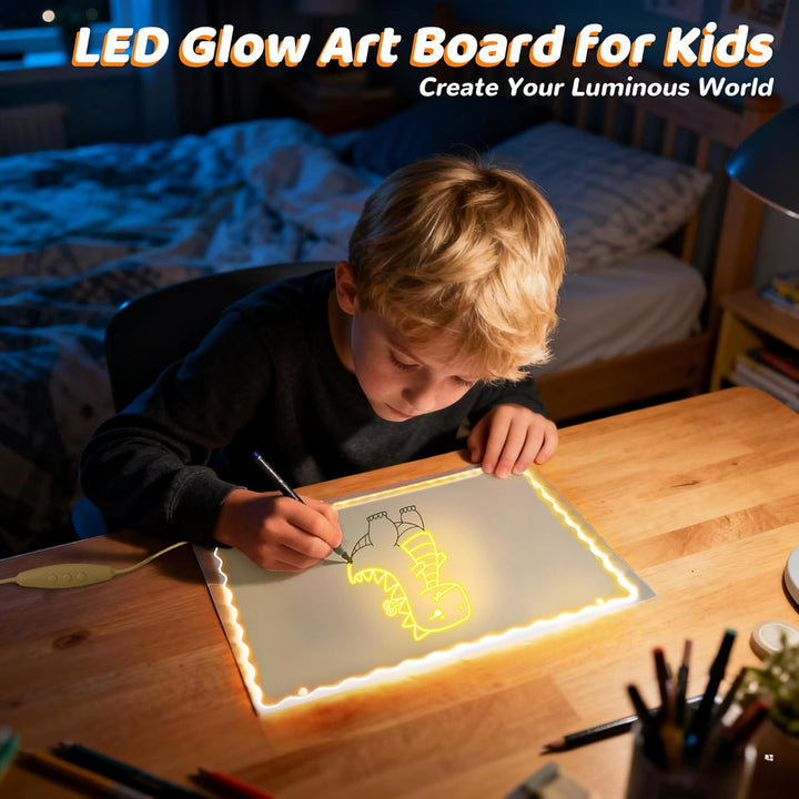 Ammonite Led Zeichenbrett Kinder, Leuchtendes Led Zeichenbrett mit Fernbedienung, 30x21cm Acryl Malt