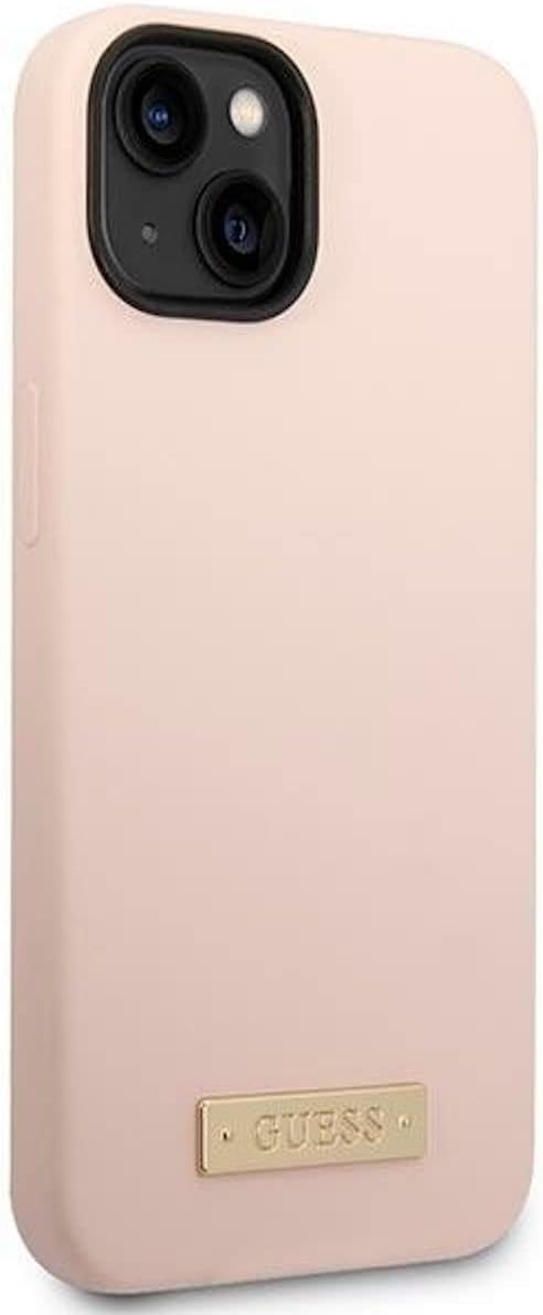 Guess GUHMP14SSBPLP hülle für iPhone 14 6,1" rosa/pink Hard case Silicone Logo Plate