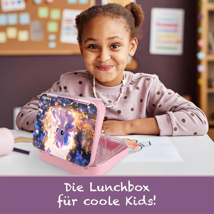 Brotdose Einhorn für Kinder mit Fächern - Bento Box auslaufsicher - robust - BPA Frei Lunchbox - Bro