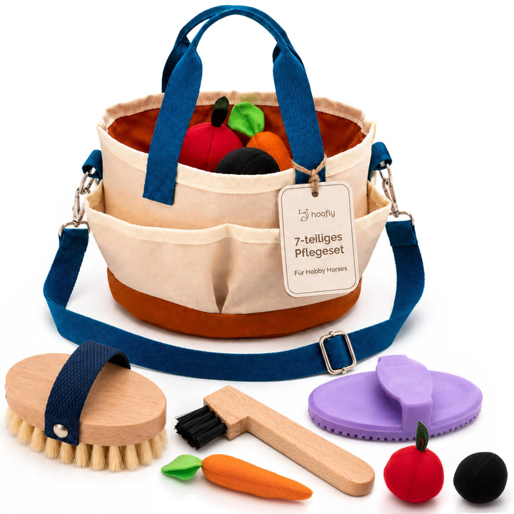 Hobby Horse Zubehör – Pflegeset für Kinder mit Tasche, Bürste, Striegel & Hufkratzer [TÜV geprüft] -