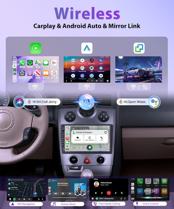 Rimoody 4G+64G Android Autoradio für Renault Megane 2 2002-2008 Wireless Carplay Android Auto, 9 Zol