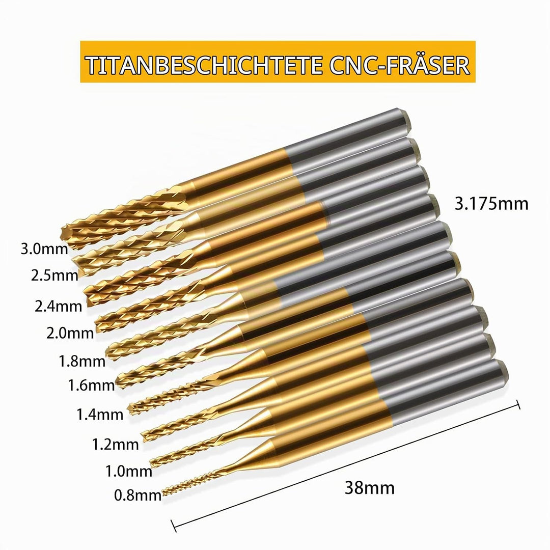 10 Stücke Hartmetall Schaftfräser, 1/8 Schaft Titan Coat CNC Fräser Stückchen Fräser Schnitzsatz, St