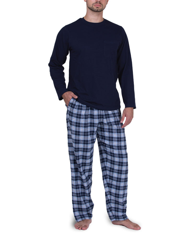 Moonline Herren Schlafanzug mit Flanellhose XXL Blau, XXL Blau