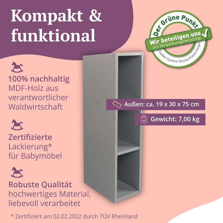 Puckdaddy Mikkel | Stauraumregal kompatibel mit IKEA Malm Kommoden | 19x30x75cm | Regal aus Holz in