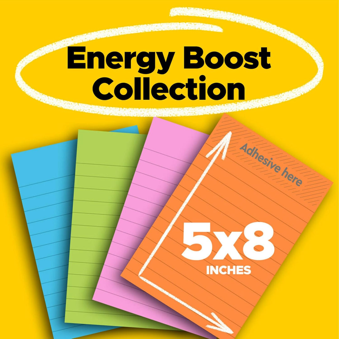 Post-it Notes Super Sticky Pads in Energy Boost Collection Farben, liniert, 12,7 x 20,3 cm, 45 Blatt
