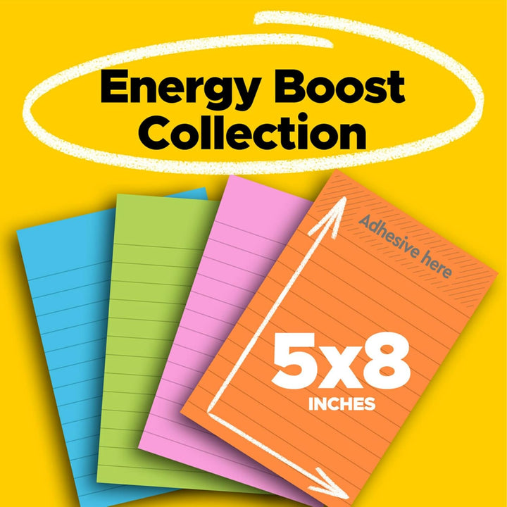 Post-it Notes Super Sticky Pads in Energy Boost Collection Farben, liniert, 12,7 x 20,3 cm, 45 Blatt