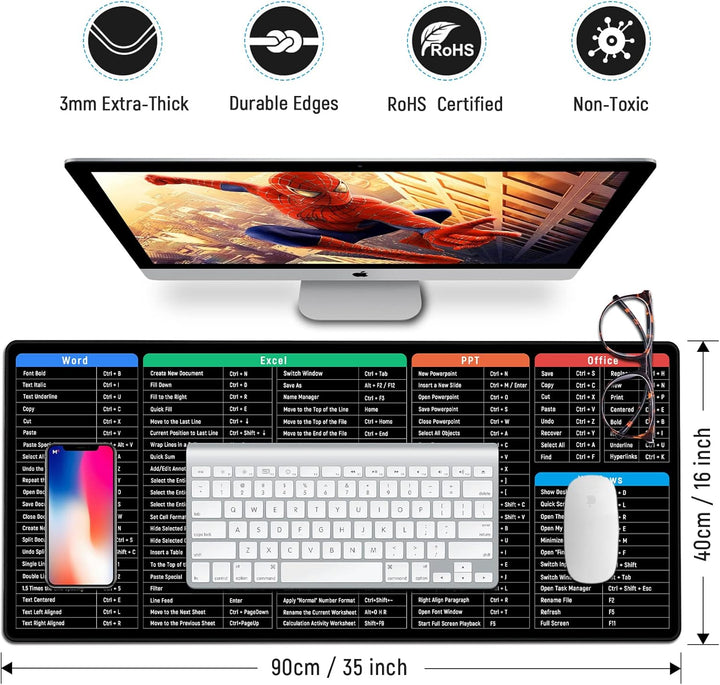 JIALONG Grosses Mauspad mit Excel Tastaturkürzeln für Office, multifunktional, komfortabel Gaming Mo