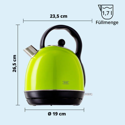 KHG Frühstücksset Wasserkocher & Toaster, Lime-Grün, Kessel-Kocher 1,7 Liter, 360° Sockel, Kalkfilte