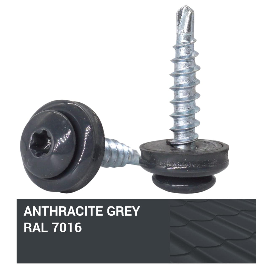 SKIR'CO (200 Stück) Metalldachschrauben 4,8 x 20 mm lackiert selbstbohrende Schrauben mit EPDM Unter