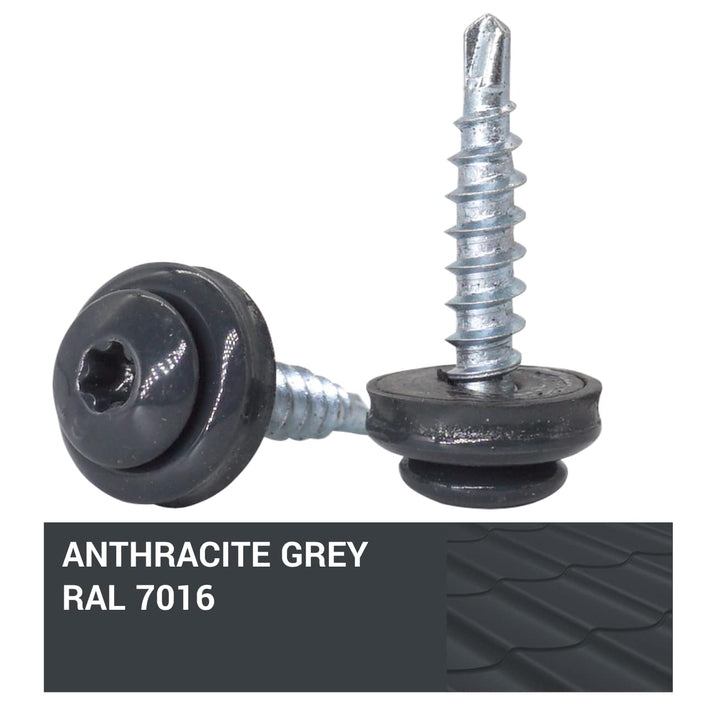 SKIR'CO (200 Stück) Metalldachschrauben 4,8 x 20 mm lackiert selbstbohrende Schrauben mit EPDM Unter