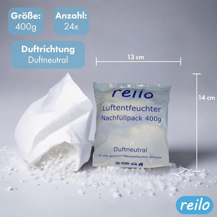 24x 400g reilo Raum- Luftentfeuchter Granulat im Vliesbeutel - Nachfüllpack, 24
