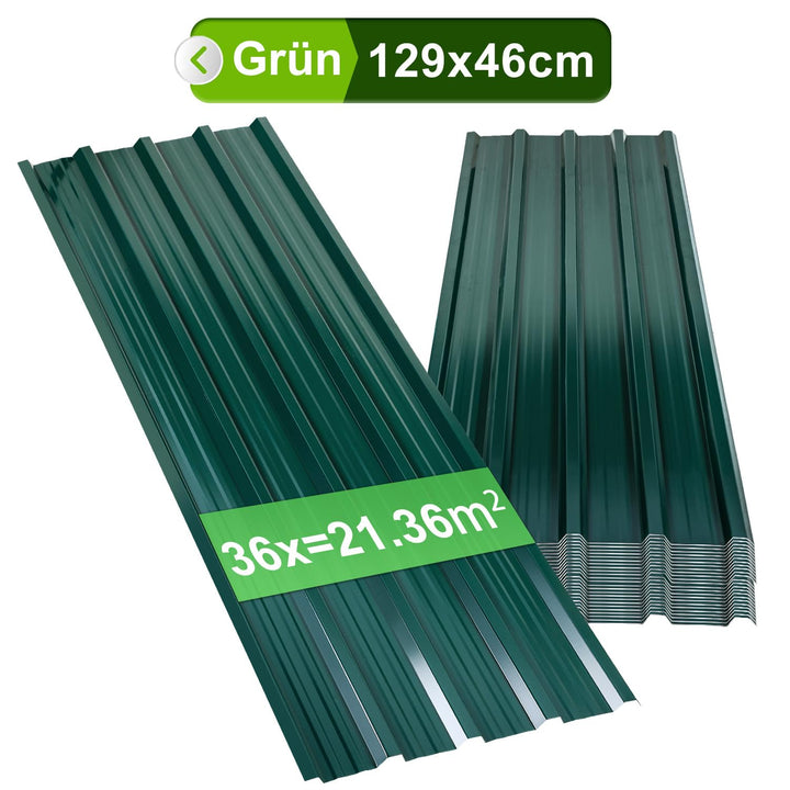 Profilblech Dachplatten 36 Stück 129×46 cm Trapezblech Set Grün aus Verzinktem Stahl 0,25 mm Dachble
