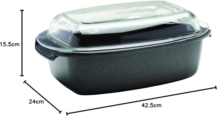 Berndes Enduro Multiusbräter mit Glasdeckel 33 x 21 cm, 5.2 Liter, Aluminium Pressofuso