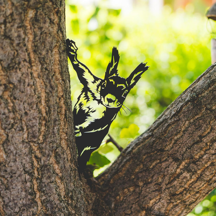 Baumstecker, Eichhörnchen in Matt Schwarz - Gartendeko für Draussen aus wetterfestem Stahl. Schöne G
