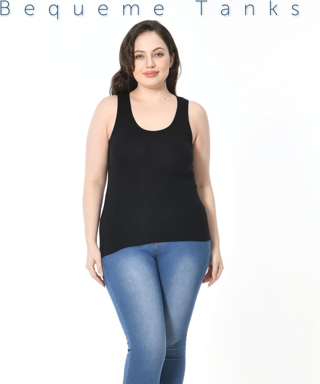 Comfneat Damen 4-Pack Tank Tops Stretch Baumwolle Elasthan Bequeme Unterhemden M Schwarz 4-pack, M S