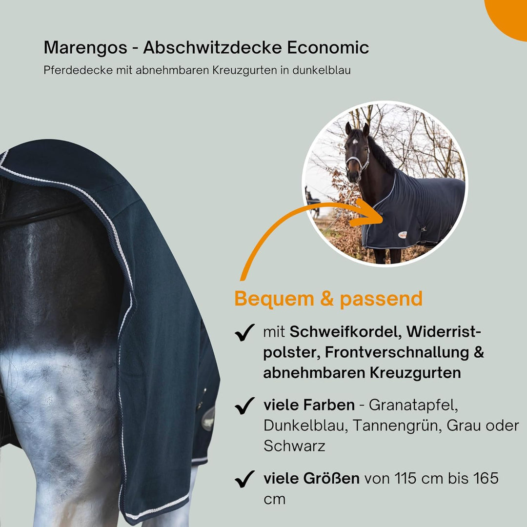 Marengos - Abschwitzdecke Economic mit Kreuzgurten (abnehmbar) | Pferdedecke mit Frontschnalle, Schw