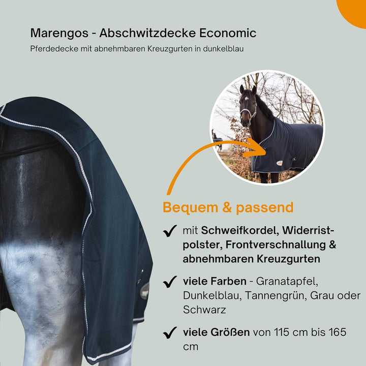 Marengos - Abschwitzdecke Economic mit Kreuzgurten (abnehmbar) | Pferdedecke mit Frontschnalle, Schw