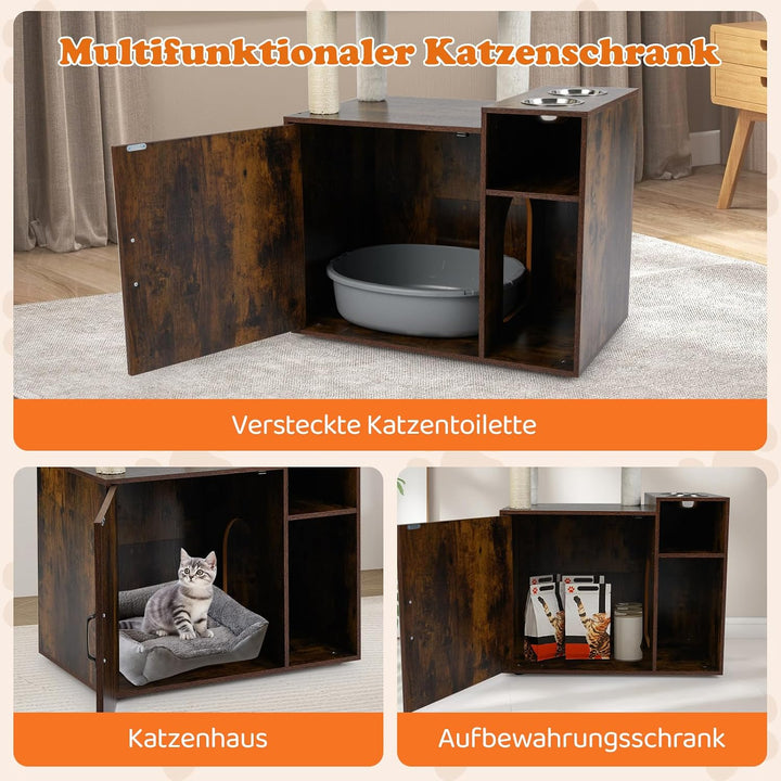 COSTWAY Kratzbaum mit Katzenklo Schrank, Katzenschrank für Katzentoilette, Katzenkratzbaum mit Sisal