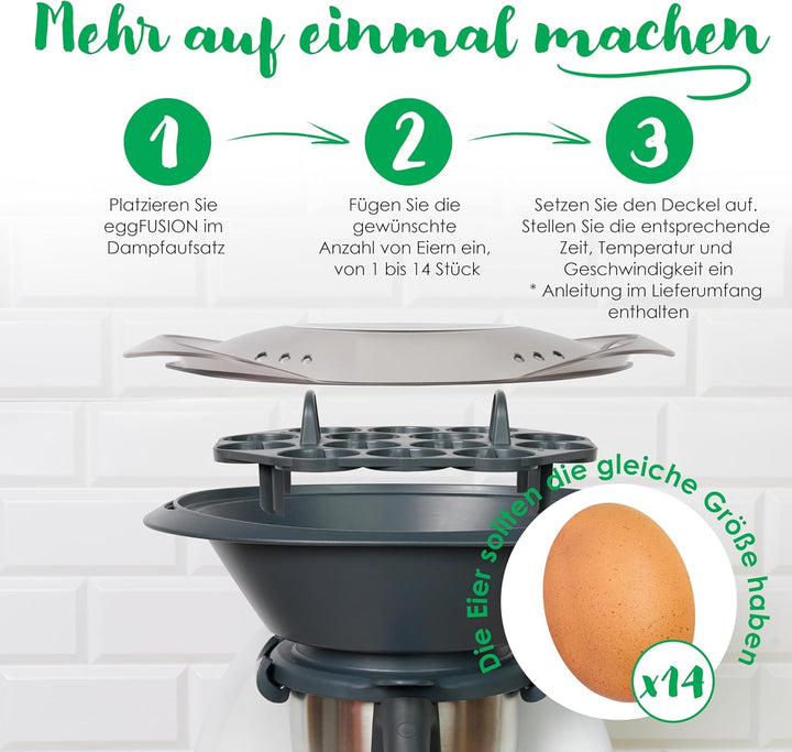 eggFUSION Eierkocher Halter zu 14 Eier für Thermomix Zubehör TM7 TM6 TM5 TM31 - Kompatibel mit MC Sm
