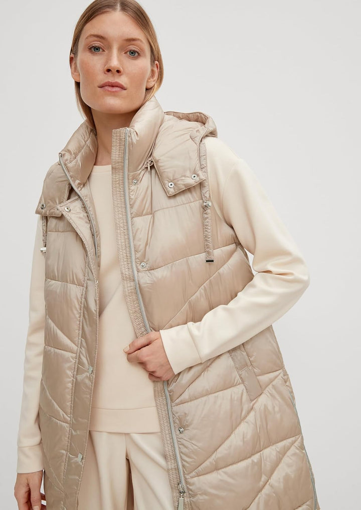 Comma Lange Steppweste mit Kapuze 40 8143 Beige, 40 8143 Beige