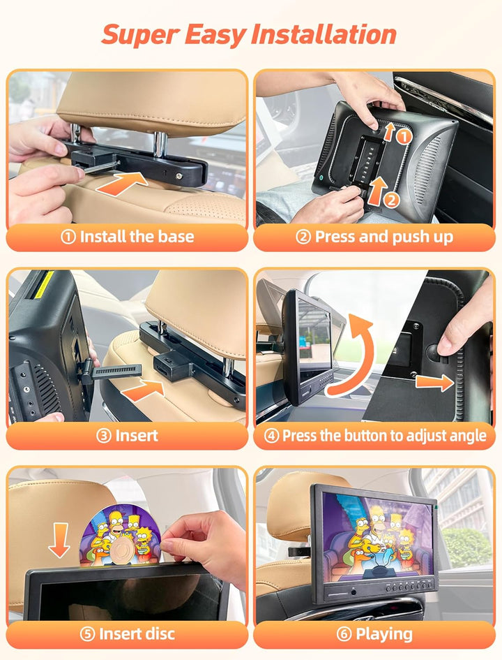 Arafuna 12,5 Zoll DVD Player Auto mit Kopfhörer, Tragbarer DVD Player Videogeräte für Kopfstützen mi