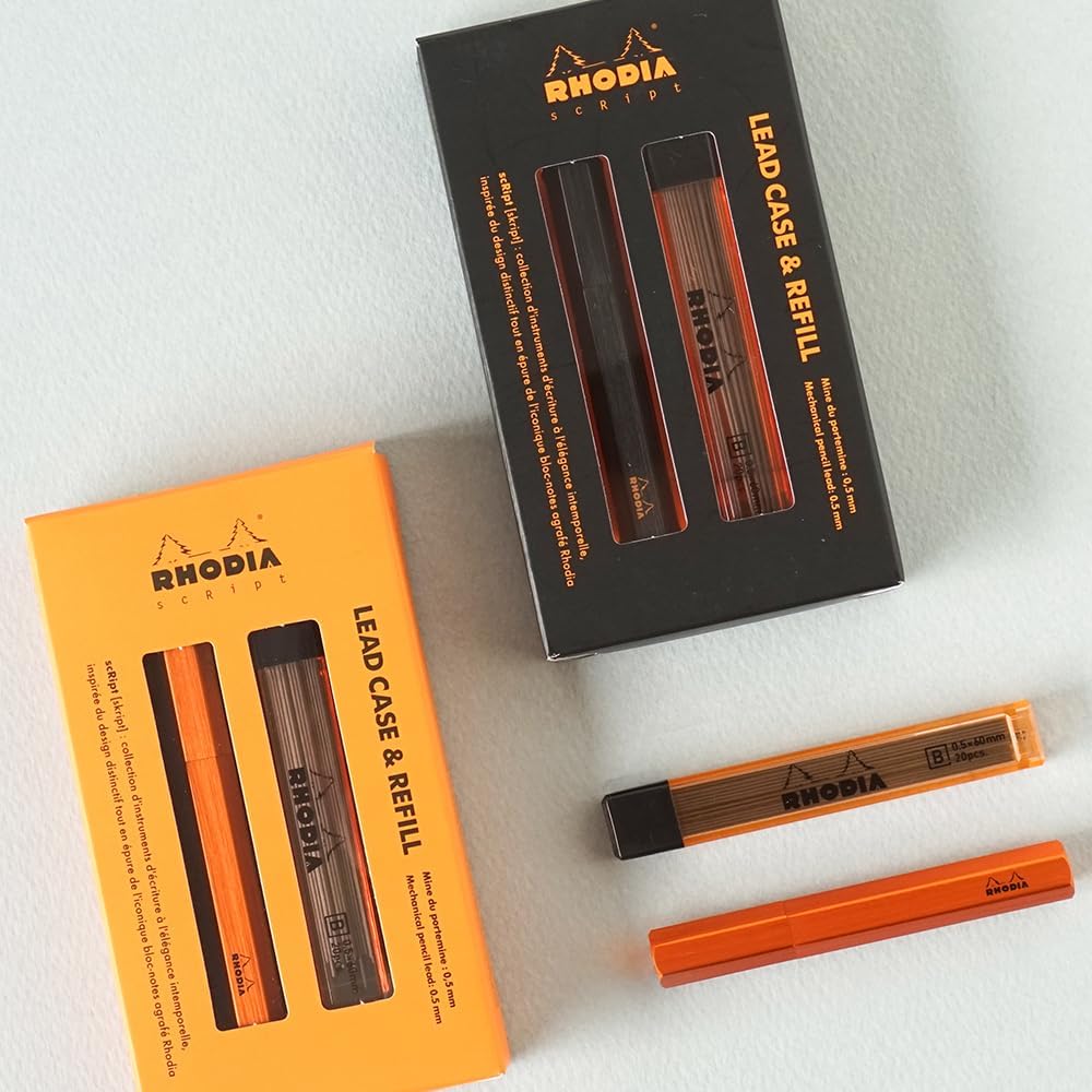 Rhodia 9358C - Etui & Ersatzminen 0,5 mm zum Nachfüllen, für Druckbleistifte Rhodia scRipt, Schwarz