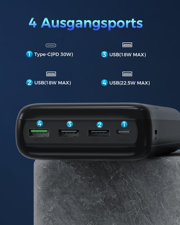 Powerbank 50000mAh, PD 30W&amp;QC 4.0 Power Bank Schnellladung mit 4 Ausgängen &amp; 2 Eingängen, Grosse Kap