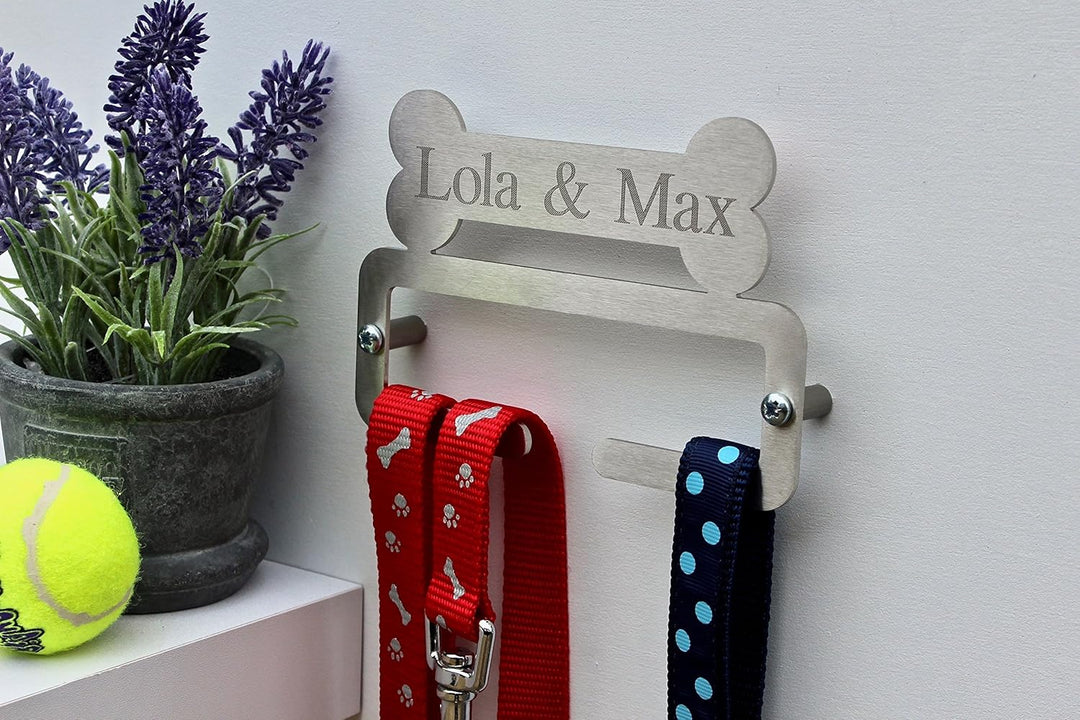 Hundeleinenhalter, geteiltes Stab-Design, personalisierbar, aus gebürstetem Edelstahl, hergestellt i