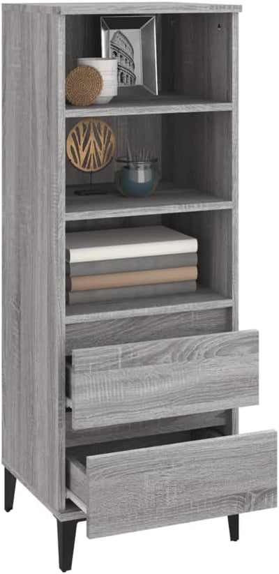 Makastle Modern Hochregal mit 3 offene Fächer & 2 Schubladen, Vitrinenschrank Bücherregal Bücherschr