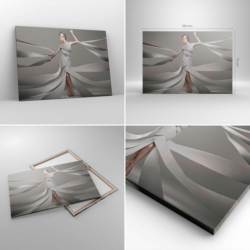 Bilder auf Leinwand 100x70cm Leinwandbild Frau Modell Streifen Emotionen Gross Wanddeko Bild Schlafz